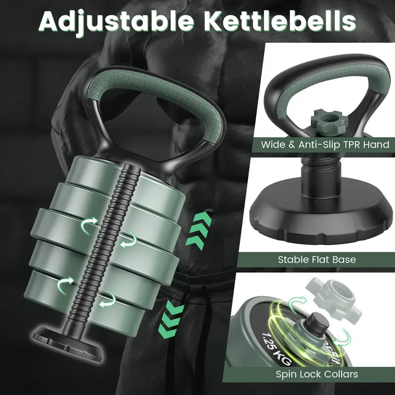 3-in-1 Adjustable Dumbbells, Kettlebell, and Barbell Weight Set – Gray-2